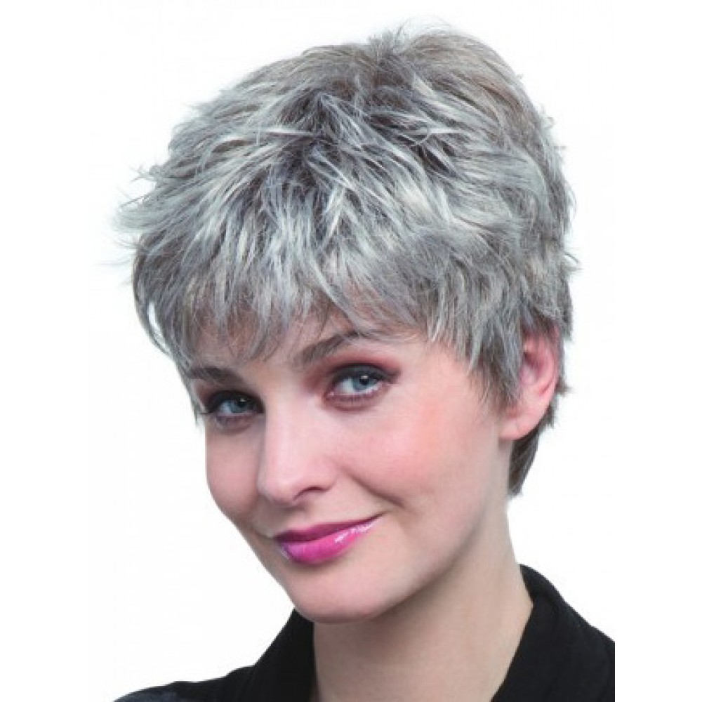 Kurze Pixie Stil Synthetische Kappenlose Graue Perücke