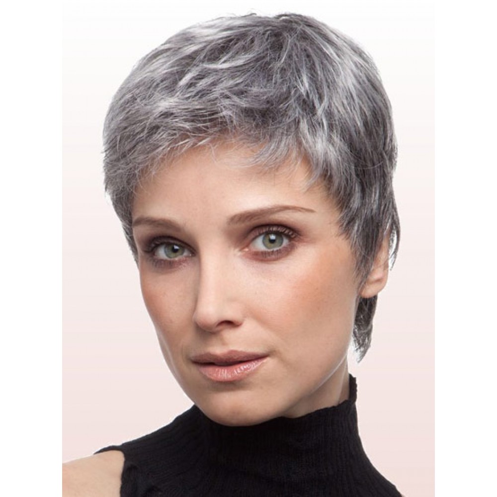 Stufig Boy Cut Kappenlose Graue Perücke