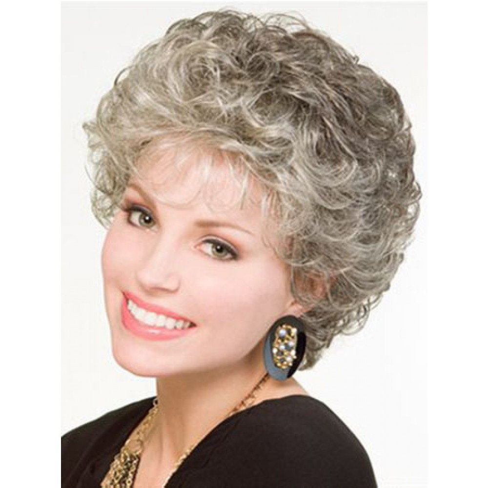 Kurze Locken Synthetische Kappenlose Perücke