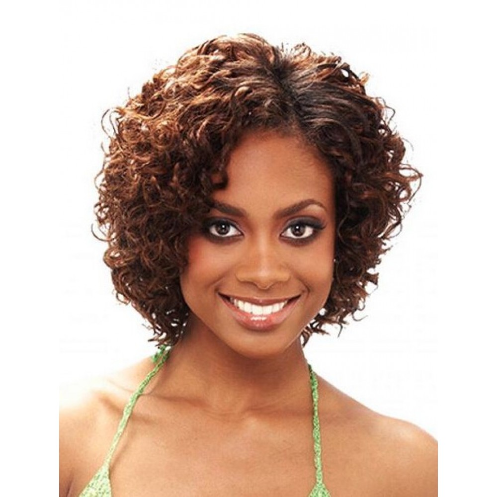 African American Remy Haar Mittellange Locken Spitzenfront Perücke