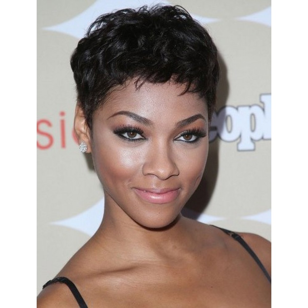 Kurze Wellige Kappenlose Echthaar Pixie Cut Perücke